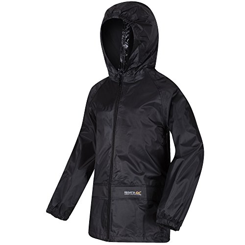 Regatta Kids Fully Waterproof Jacket Black, Navy OR Pink Childs Boys OR Girls (11-12 Years, Black)