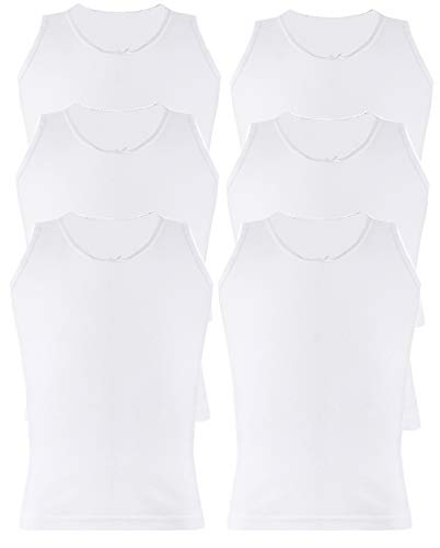 Kids Vests Boys Girls Cotton Vest Plain White Top Back to School Childrens Underwear, Pack of 6 (3-5 Years, Girls White)