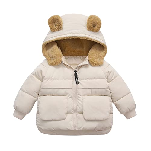 12M-5 Years Kids Clothes Toddler Kids Baby Boys Girls Winter Warm Solid Coats Bear Ears Fleece Hooded Padded Jacket Outwear (Beige, 12-18 Months)