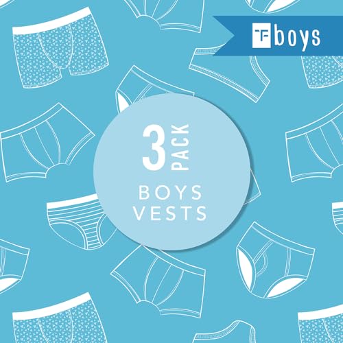 Boys 3 Pack Vest 100% Cotton, Plain Classic White | Everyday, Athletic Wear | Stylish, Fitted Tank Top | Easy Fit, Super Soft, Comfortable, School, PE, All Day Wear | Size 2-8 Years