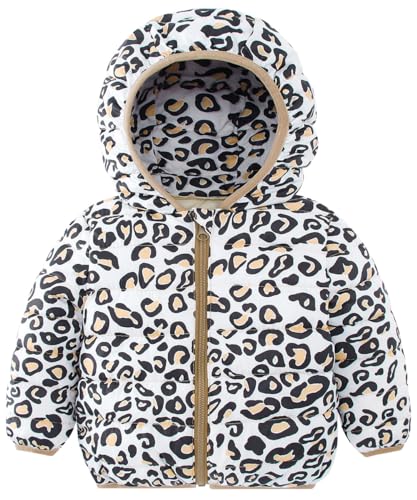 Kids4ever Baby Boys Girls Coat Leopard Print Jacket Winter Warm Fleece Zipper Hooded with Two Pockets Windproof Snowsuit Outerwear 18-24 Months