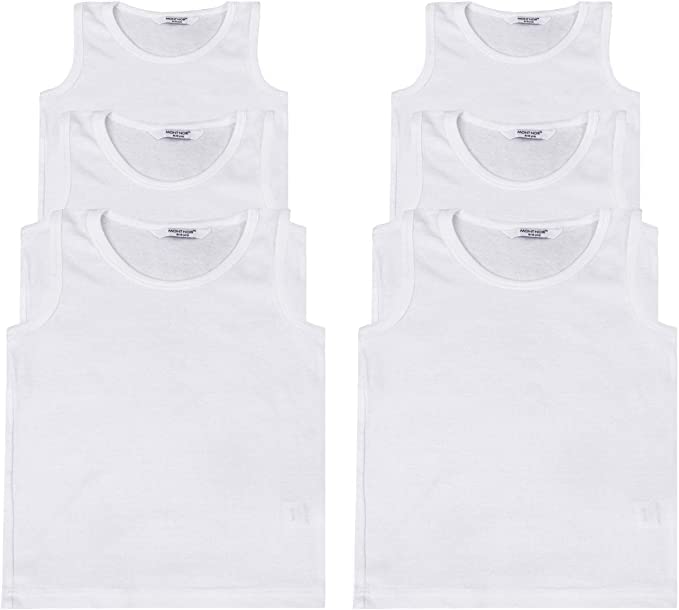 Boy's Girls 6 Pack Underwear Vests Soft Cotton Tank Tops Kids Sleeveless Vests Undershirts 100% Cotton 2-13 Years (as8, Age, 9_Years, 11_Years, Regular, 6Pack Boys Vest)