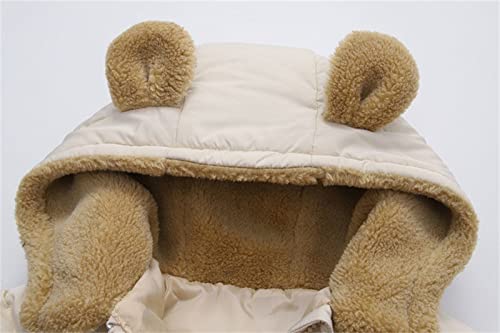 12M-5 Years Kids Clothes Toddler Kids Baby Boys Girls Winter Warm Solid Coats Bear Ears Fleece Hooded Padded Jacket Outwear (Beige, 12-18 Months)