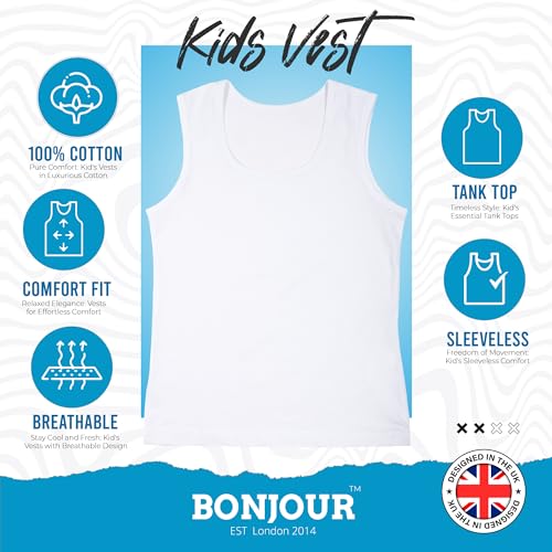 Back to School 6 Pack Boys 100% Cotton Warm Vests/Available in Ages 1 up to 13 Years (Boys, 6-8 Years)