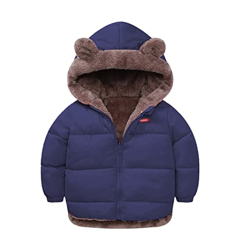 Baby Boy Coat Toddler Boys Girls Winter Coat Bear Ears Hooded Two Sided Wear Fleece Thicken Windproof Zipper Warm Outwear Infant Girl Clothes (Navy, 12-18 Months)