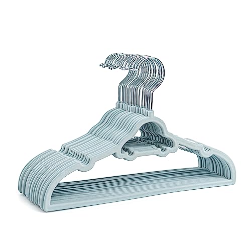 20 Children's Velvet Non-Slip Hangers for Baby, Toddler, and Kids Clothing and Coats - Blue