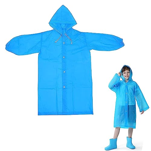 Kids Poncho Waterproof Reusable EVA Kids Raincoat with Hood and Buttons for Girls Boys,Portable Rain Coat Poncho Jacket for Outdoor Clear Toddler Raincoat for Travel Outdoor Hiking Camping Climbing
