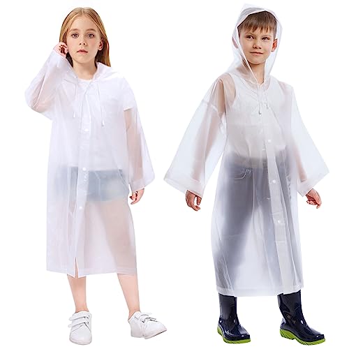 Vicloon Kids Portable Raincoat, 2 Pack Rain Poncho Kids Waterproof with Hoods and Sleeves, Reusable Rain Resistant Poncho for Camping, Emergency Situations, Travel