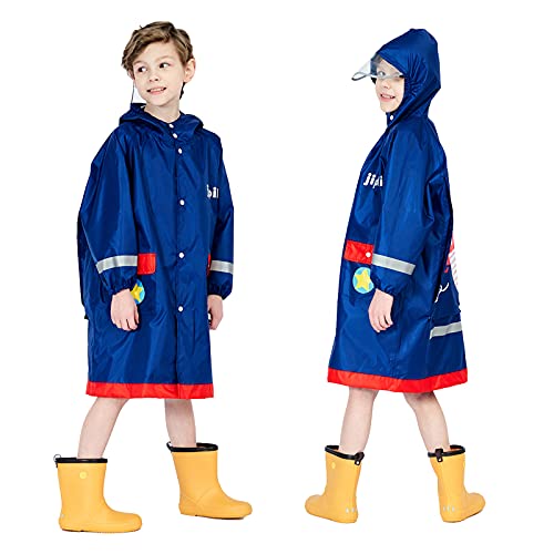 Baogaier Rain Poncho Hooded Kids Raincoat Boys Waterproof Ponchos Puddle Suit Rainwear Refletive 3D Animal Pattern Coat Cover Jacket with Transparent Hat Brim Unisex Children Age 6-8 Years Navy Blue