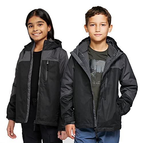 Peter Storm Kids' Lakes 3-in-1 Waterproof Jacket with an Insulating Inner Fleece and Fixed Adjustable Hood, Kid's Raincoat (UK, Age, 9 Years, 10 Years, Regular, Black)