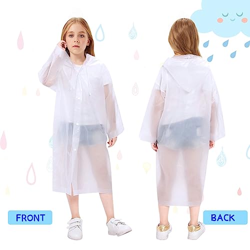 Vicloon Kids Portable Raincoat, 2 Pack Rain Poncho Kids Waterproof with Hoods and Sleeves, Reusable Rain Resistant Poncho for Camping, Emergency Situations, Travel