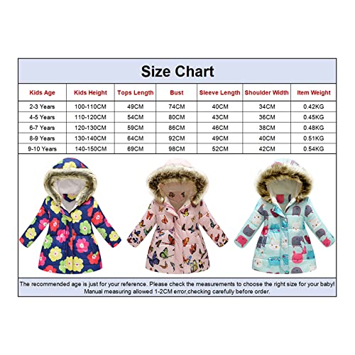 amropi Girls Winter Coat Floral Hooded Jacket with Faux Fur Warm Parka Padded Overcoat 9-10 Years, Beige Flower