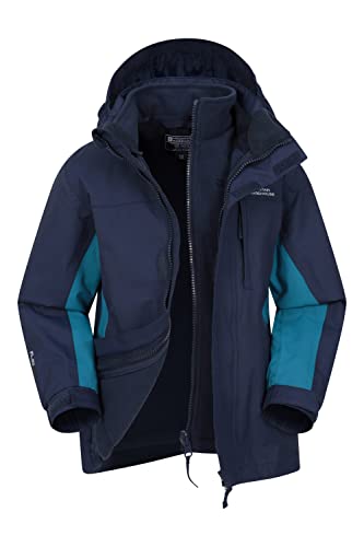 Mountain Warehouse Cannonball Kids 3 in 1 Waterproof Jacket - Breathable Triclimate Rain Jacket, Taped Seams Kids Coat, Detachable Hood - Kids Coat for Winter Walking Blue 7-8 Years