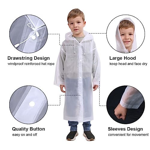 Vicloon Kids Portable Raincoat, 2 Pack Rain Poncho Kids Waterproof with Hoods and Sleeves, Reusable Rain Resistant Poncho for Camping, Emergency Situations, Travel