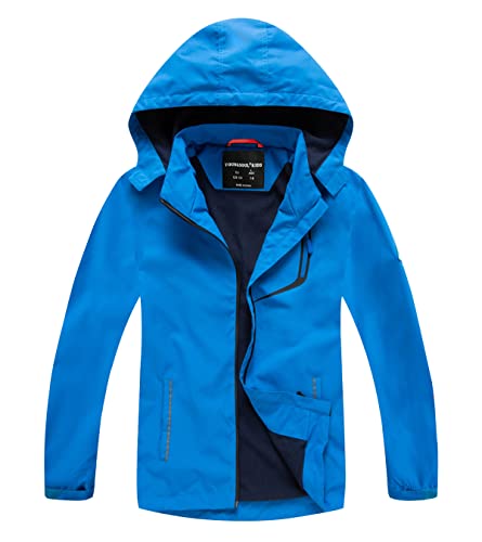 YoungSoul Boys Girls Waterproof Jackets Kids Lightweight Fleece Lined Raincoat School Coats with Detachable Hood Blue 5-6 Years