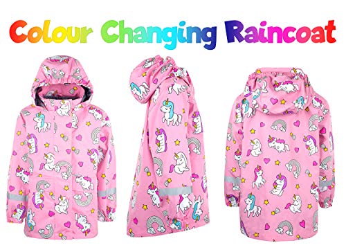 Fringoo Colour Changing Raincoat for Kids Age 1-6 Outdoor Waterproof Jacket with Warm Lining and Hood for Boys and Girls Lightweight and Machine Washable