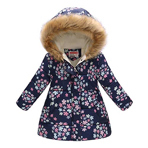 Haokaini Winter Warm Coat for 3-12 Years Baby Girl Boy Floral Hooded Windproof Jacket with Faux Fur Cotton Parka Padded Overcoat
