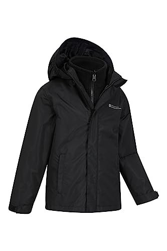 Mountain Warehouse Fell Kids 3 in 1 Jacket - Water-Resistant Triclimate Raincoat, Detachable Inner Coat & Packaway Hood - For, Walking, Hiking & Outdoors Black 5-6 Years