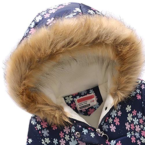 Haokaini Winter Warm Coat for 3-12 Years Baby Girl Boy Floral Hooded Windproof Jacket with Faux Fur Cotton Parka Padded Overcoat