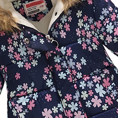 Haokaini Winter Warm Coat for 3-12 Years Baby Girl Boy Floral Hooded Windproof Jacket with Faux Fur Cotton Parka Padded Overcoat