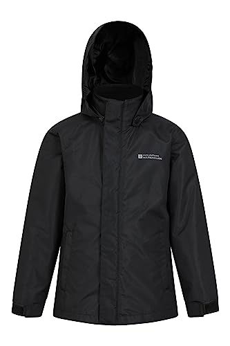 Mountain Warehouse Fell Kids 3 in 1 Jacket - Water-Resistant Triclimate Raincoat, Detachable Inner Coat & Packaway Hood - For, Walking, Hiking & Outdoors Black 5-6 Years