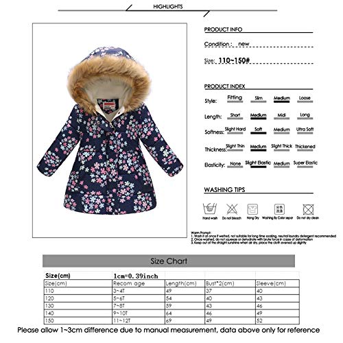 Haokaini Winter Warm Coat for 3-12 Years Baby Girl Boy Floral Hooded Windproof Jacket with Faux Fur Cotton Parka Padded Overcoat