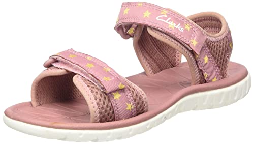 Clarks Surfing Tide Kid Textile Sandals In Dusty Pink Standard Fit Size 8½