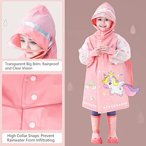 Kids Raincoats Waterproof Rain Jacket Hooded Rain Poncho Toddler Boys Girls Rain Suit Reusable Rainwear with Backpack Cover 1-8 Years