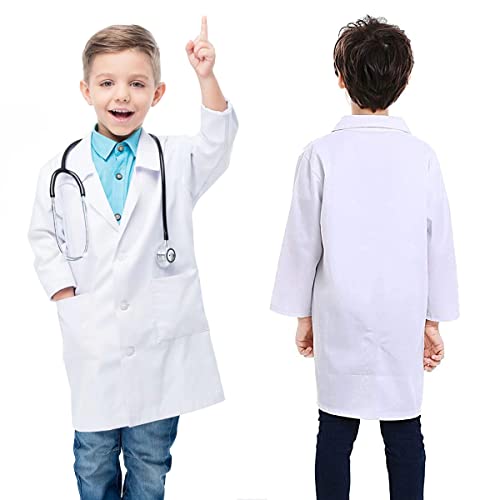 KUMARS White Lab Coat Kids, Coats for Children, Boys Girls Cotton Science Medical, Child Laboratory Doctors Fancy Dress Role Play Up Costumes School Student, XL, 10-12 Years