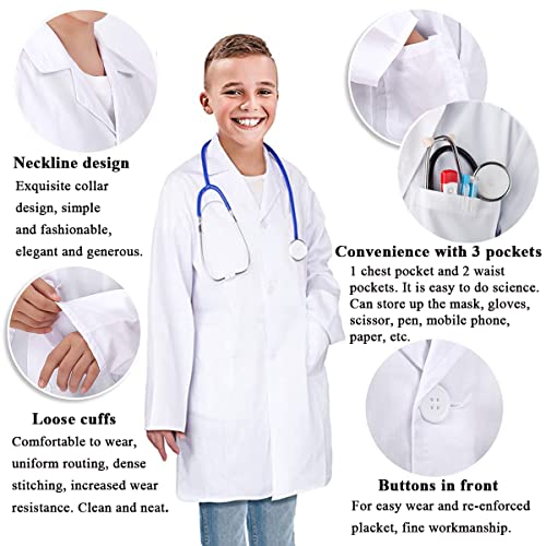 KUMARS White Lab Coat Kids, Coats for Children, Boys Girls Cotton Science Medical, Child Laboratory Doctors Fancy Dress Role Play Up Costumes School Student, XL, 10-12 Years