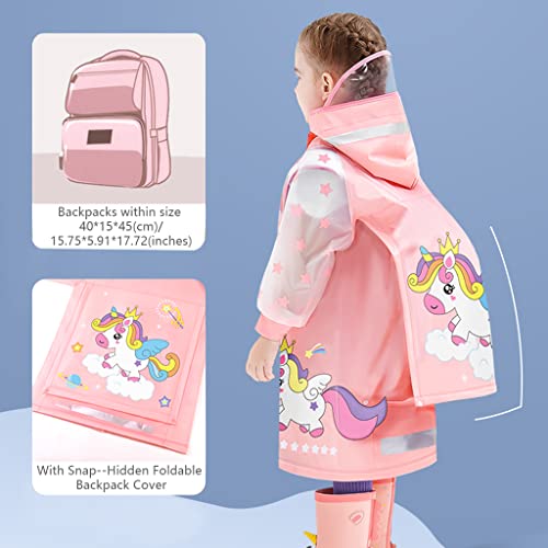 Kids Raincoats Waterproof Rain Jacket Hooded Rain Poncho Toddler Boys Girls Rain Suit Reusable Rainwear with Backpack Cover 1-8 Years