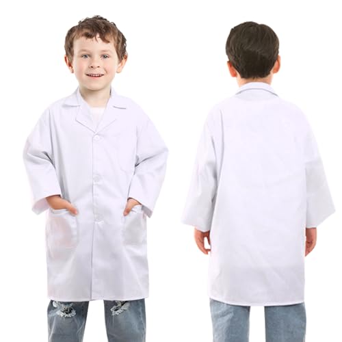 Beautyshow Kids Lab Coats, Boys Girls White Lab Coat, Children Cotton Medical Lab Coat Doctors Coat Science Lab Coats Laboratory Coat Fancy Dress Costumes School Student Child Role Play Dress Up, XL
