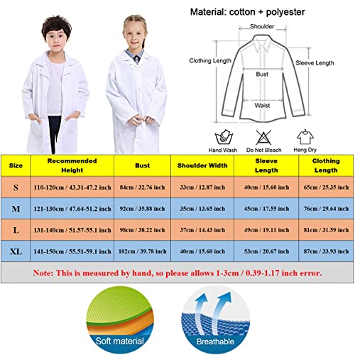 KUMARS White Lab Coat Kids, Coats for Children, Boys Girls Cotton Science Medical, Child Laboratory Doctors Fancy Dress Role Play Up Costumes School Student, XL, 10-12 Years
