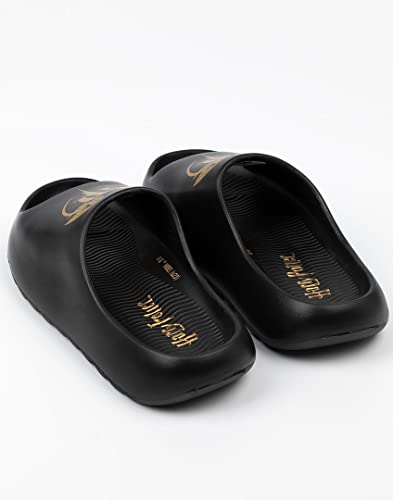 Harry Potter Kids Sliders | Black Moulded Sandals For Boys & Girls | Golden Snitch HP Logo Beach Shoes | Hogwarts Magic Summer Pool Shoes | Slip-on Footwear Movie Merchandise Gift for Children