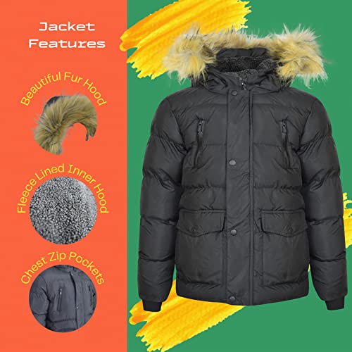 A2Z Kids Childrens Boys Padded Winter Coat School Hooded Fleece Lined Jacket - Jacket JK29 Black 9-10