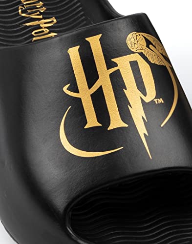 Harry Potter Kids Sliders | Black Moulded Sandals For Boys & Girls | Golden Snitch HP Logo Beach Shoes | Hogwarts Magic Summer Pool Shoes | Slip-on Footwear Movie Merchandise Gift for Children