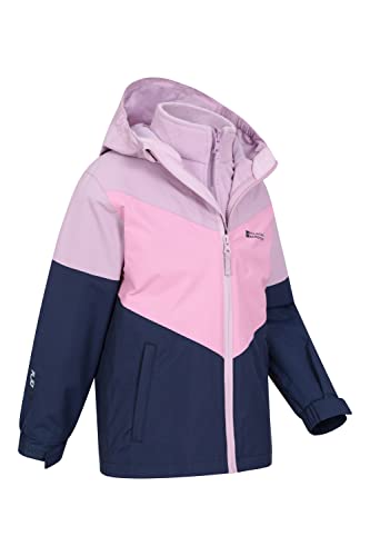 Mountain Warehouse Lightning 3 in 1 Kids Waterproof Jacket - Taped Seams Triclimate Jacket, Detachable Hood, Inner Fleece Kids Coat - For Walking, Hiking Dark Blue 13 Years