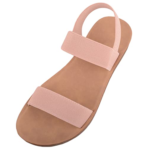 ABSOLUTE FOOTWEAR Childrens Kids Girls Easy Slip On Elasticated Two Toned Summer Holiday Sandals - Nude - UK Child 1 / EU 33-34