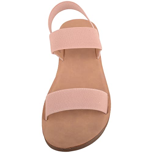 ABSOLUTE FOOTWEAR Childrens Kids Girls Easy Slip On Elasticated Two Toned Summer Holiday Sandals - Nude - UK Child 1 / EU 33-34