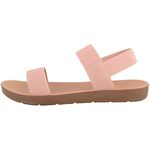 ABSOLUTE FOOTWEAR Childrens Kids Girls Easy Slip On Elasticated Two Toned Summer Holiday Sandals - Nude - UK Child 1 / EU 33-34