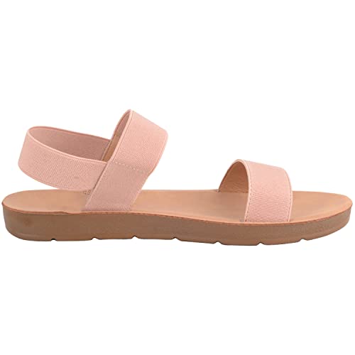 ABSOLUTE FOOTWEAR Childrens Kids Girls Easy Slip On Elasticated Two Toned Summer Holiday Sandals - Nude - UK Child 1 / EU 33-34