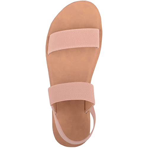 ABSOLUTE FOOTWEAR Childrens Kids Girls Easy Slip On Elasticated Two Toned Summer Holiday Sandals - Nude - UK Child 1 / EU 33-34