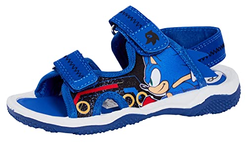 Sonic The Hedgehog Sports Sandals for Boys Sega Open Toe Easy Fasten Sliders Summer Shoes Blue 10 UK Child