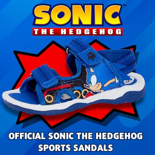 Sonic The Hedgehog Sports Sandals for Boys Sega Open Toe Easy Fasten Sliders Summer Shoes Blue 10 UK Child
