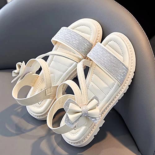 Gavena Girl Sandals Summer Sandals Ankle Strap Sandals Open Toe Beach Pool Shoes for Little Big Girls（Butterfly White, 11.5 UK Child