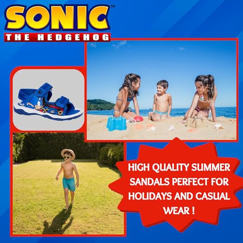 Sonic The Hedgehog Sports Sandals for Boys Sega Open Toe Easy Fasten Sliders Summer Shoes Blue 10 UK Child