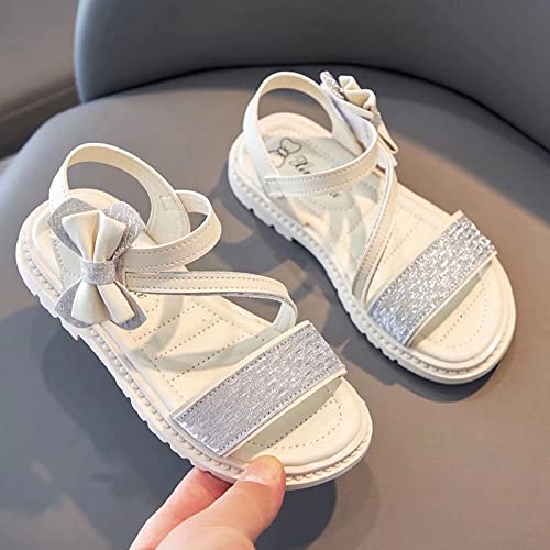 Gavena Girl Sandals Summer Sandals Ankle Strap Sandals Open Toe Beach Pool Shoes for Little Big Girls（Butterfly White, 11.5 UK Child