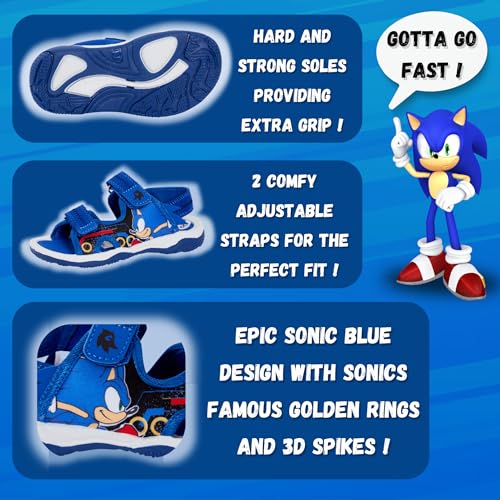 Sonic The Hedgehog Sports Sandals for Boys Sega Open Toe Easy Fasten Sliders Summer Shoes Blue 10 UK Child