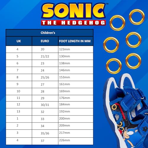 Sonic The Hedgehog Sports Sandals for Boys Sega Open Toe Easy Fasten Sliders Summer Shoes Blue 10 UK Child