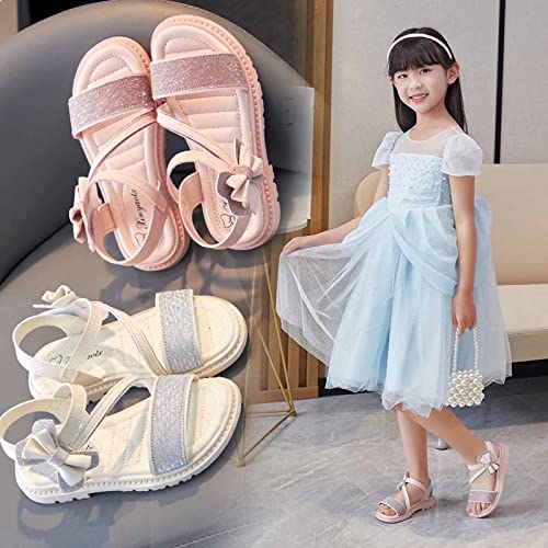 Gavena Girl Sandals Summer Sandals Ankle Strap Sandals Open Toe Beach Pool Shoes for Little Big Girls（Butterfly White, 11.5 UK Child